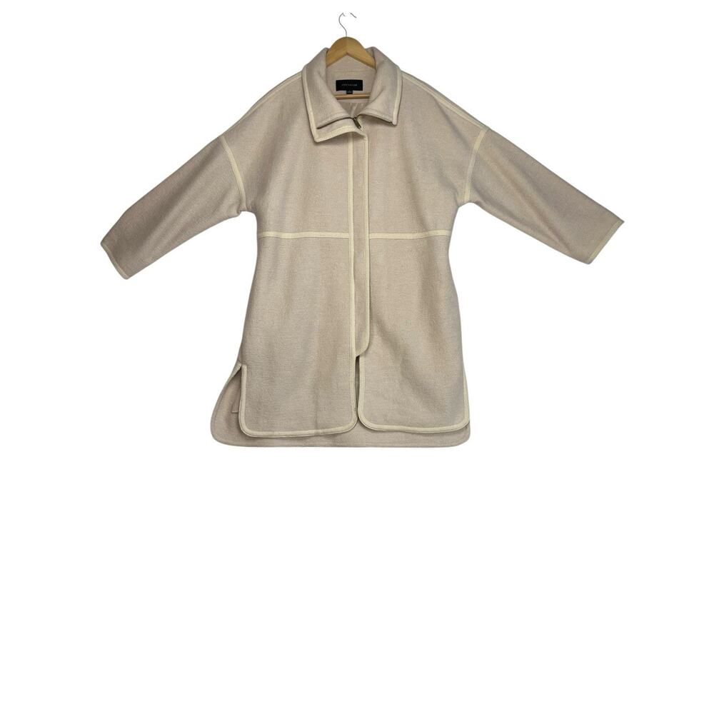 $189 Ann Taylor Wool Blend Zip Up Coat Women's Size Large Ivory